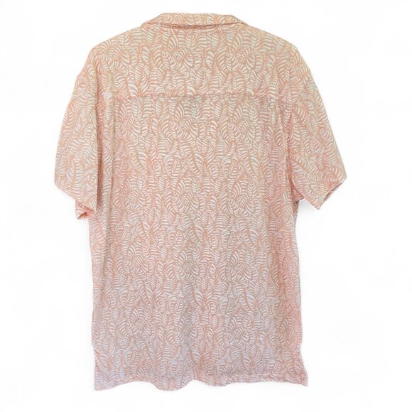 J. Crew Mens XL Slub Cotton Button-Up Shirt Palm Print Short Sleeve Peach White - Picture 2 of 7